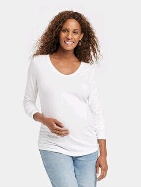 Ingrid & Isabel Scoop Neck Maternity Long Sleeclve Tee M WHITE